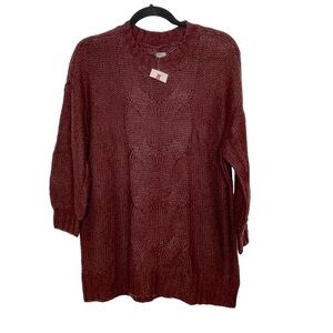 Arie Burgundy Cable knit Crew Neck Pullover Sweater